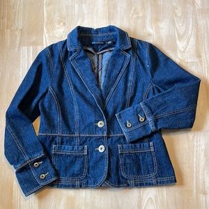 Vintage Relativity Blazer Style Denim Jacket - Dark Wash Blue